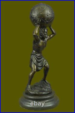 100% Bronze Atlas Tenant Up Celestial Sphère Statue / Sculpture Art Déco Nouveau
