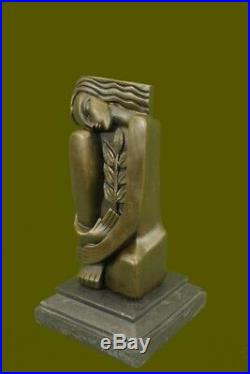 100% Bronze Cubism Abstrait Sculpture Femme Fleur Statue Art Décor Marbre Base