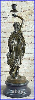100% Pure Bronze Statue Art Nouveau Filles Chandelier Candélabre Fonte Figurine