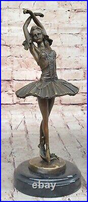 13 Haut Femme Ballerine Ballet Bronze Sculpture Statue Art Nouveau Noir Cygne