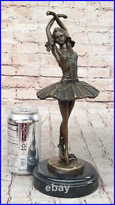 13 Haut Femme Ballerine Ballet Bronze Sculpture Statue Art Nouveau Noir Cygne