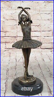 13 Haut Femme Ballerine Ballet Bronze Sculpture Statue Art Nouveau Noir Cygne