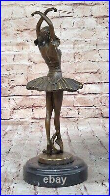 13 Haut Femme Ballerine Ballet Bronze Sculpture Statue Art Nouveau Noir Cygne