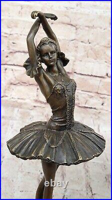 13 Haut Femme Ballerine Ballet Bronze Sculpture Statue Art Nouveau Noir Cygne