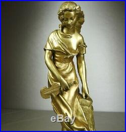 1880/1900 E. Ferrari Rare Statue Sculpture Bronze Dore Art Nouveau Femme Guitare