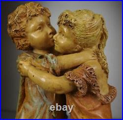 1880/1900 Laure Martin Statue Sculpture Epoque Art Nouveau Terre Cuite Enfants