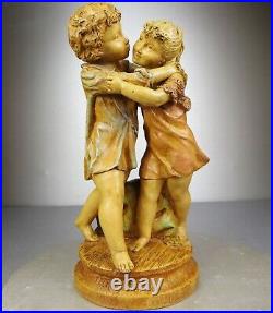 1880/1900 Laure Martin Statue Sculpture Epoque Art Nouveau Terre Cuite Enfants