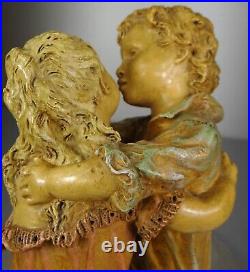 1880/1900 Laure Martin Statue Sculpture Epoque Art Nouveau Terre Cuite Enfants