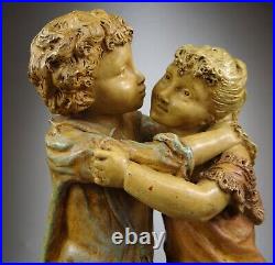 1880/1900 Laure Martin Statue Sculpture Epoque Art Nouveau Terre Cuite Enfants