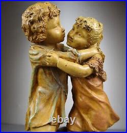 1880/1900 Laure Martin Statue Sculpture Epoque Art Nouveau Terre Cuite Enfants