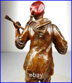 1880/1920 M Debut Statue Sculpture Art Nouveau Orientaliste Bronze Musicien Luth
