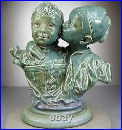 1880/1920 Statue Sculpture Buste Art Nouveau Deco Ceramique Faïence Enfant Signe