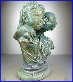 1880/1920 Statue Sculpture Buste Art Nouveau Deco Ceramique Faïence Enfant Signe