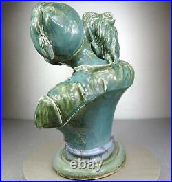 1880/1920 Statue Sculpture Buste Art Nouveau Deco Ceramique Faïence Enfant Signe