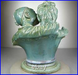 1880/1920 Statue Sculpture Buste Art Nouveau Deco Ceramique Faïence Enfant Signe