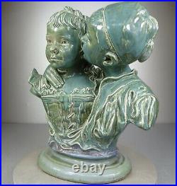 1880/1920 Statue Sculpture Buste Art Nouveau Deco Ceramique Faïence Enfant Signe