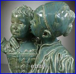 1880/1920 Statue Sculpture Buste Art Nouveau Deco Ceramique Faïence Enfant Signe