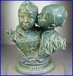 1880/1920 Statue Sculpture Buste Art Nouveau Deco Ceramique Faïence Enfant Signe