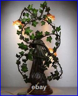 1890/1910 C Ruchot Lampe Statue Sculpture Art Nouveau Deco Femme Fleur Eclairage