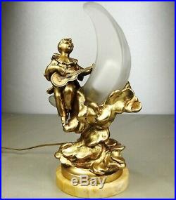 1900/1920 Ad. Truffier Rare Lampe Statue Sculpture Art Nouveau/deco Pierrot Lune