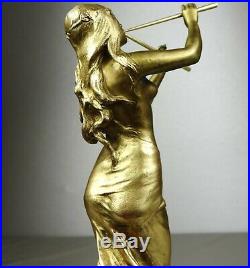 1900/1920 Ed Drouot Statue Sculpture Art Nouveau Deco Bronze Dore Muse Femme Nue