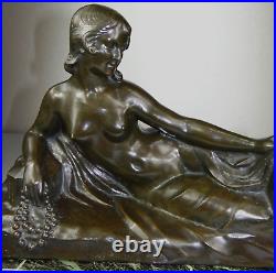 1900 A Foretay Rare Grd Statue Sculpture Art Nouveau/deco Bronze Femme Nue Singe