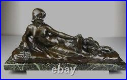 1900 A Foretay Rare Grd Statue Sculpture Art Nouveau/deco Bronze Femme Nue Singe