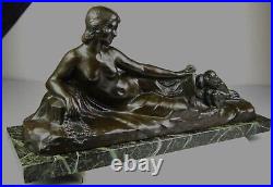 1900 A Foretay Rare Grd Statue Sculpture Art Nouveau/deco Bronze Femme Nue Singe