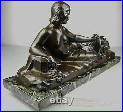 1900 A Foretay Rare Grd Statue Sculpture Art Nouveau/deco Bronze Femme Nue Singe