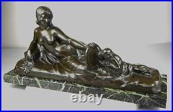 1900 A Foretay Rare Grd Statue Sculpture Art Nouveau/deco Bronze Femme Nue Singe