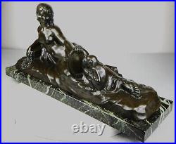 1900 A Foretay Rare Grd Statue Sculpture Art Nouveau/deco Bronze Femme Nue Singe