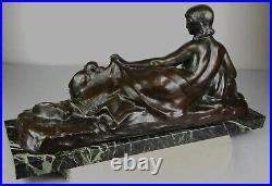 1900 A Foretay Rare Grd Statue Sculpture Art Nouveau/deco Bronze Femme Nue Singe