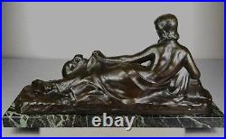 1900 A Foretay Rare Grd Statue Sculpture Art Nouveau/deco Bronze Femme Nue Singe