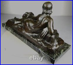 1900 A Foretay Rare Grd Statue Sculpture Art Nouveau/deco Bronze Femme Nue Singe