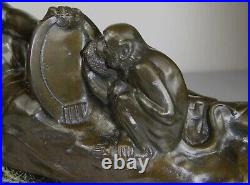 1900 A Foretay Rare Grd Statue Sculpture Art Nouveau/deco Bronze Femme Nue Singe