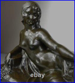 1900 A Foretay Rare Grd Statue Sculpture Art Nouveau/deco Bronze Femme Nue Singe