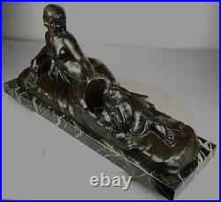 1900 A Foretay Rare Grd Statue Sculpture Art Nouveau/deco Bronze Femme Nue Singe