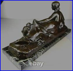 1900 A Foretay Rare Grd Statue Sculpture Art Nouveau/deco Bronze Femme Nue Singe