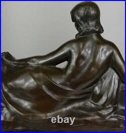 1900 A Foretay Rare Grd Statue Sculpture Art Nouveau/deco Bronze Femme Nue Singe