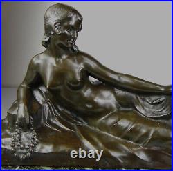 1900 A Foretay Rare Grd Statue Sculpture Art Nouveau/deco Bronze Femme Nue Singe