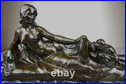 1900 A Foretay Rare Grd Statue Sculpture Art Nouveau/deco Bronze Femme Nue Singe