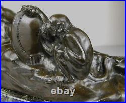 1900 A Foretay Rare Grd Statue Sculpture Art Nouveau/deco Bronze Femme Nue Singe