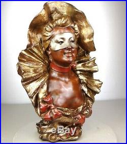 1900 A. Piquemal Rare Tres Grande Statue Sculpture Buste Art Nouveau Deco Femme