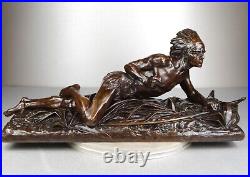 1913/20 Edouard Drouot Grd Rare Statue Sculpture Bronze Art Nouveau Deco Indien