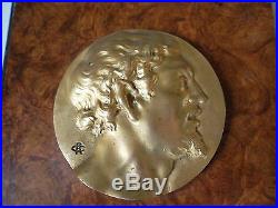 2 Bas Relief Art Nouveau Bronze Dore Signe Portrait Homme Femme French Medal