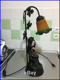 2 Lampes Art Nouveau Sculpture Signee Mario Pegoraro En Regule Patine Precieuse