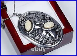 900 Argent Style Ancien Taille XXL Art Nouveau Pendentif Avec Sculpture