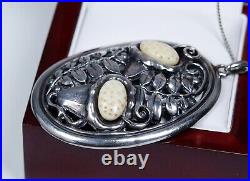 900 Argent Style Ancien Taille XXL Art Nouveau Pendentif Avec Sculpture