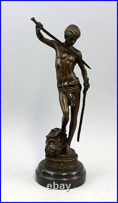 9937422-dss Bronze-Plastique Sculpture après Mercier David et Goliath 11x33cm