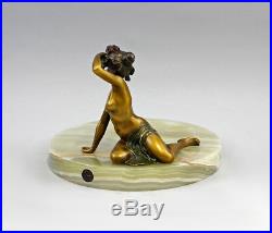 9937638-ds Bronze Sculpture Nu Art Nouveau Visitenkarten-Schale Onyx Vert